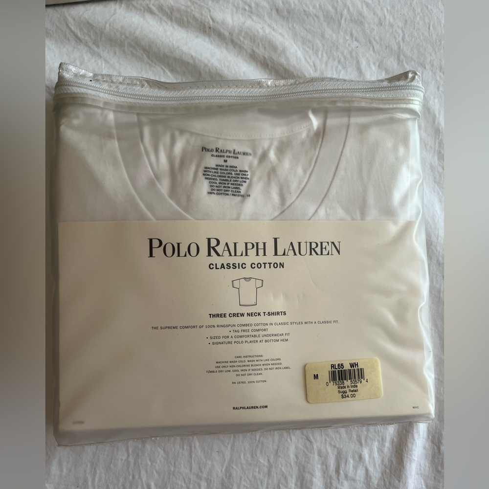Polo Ralph Lauren Classic Cotton Three Pack White Crew Neck T-Shirts NWT - Picture 2 of 3